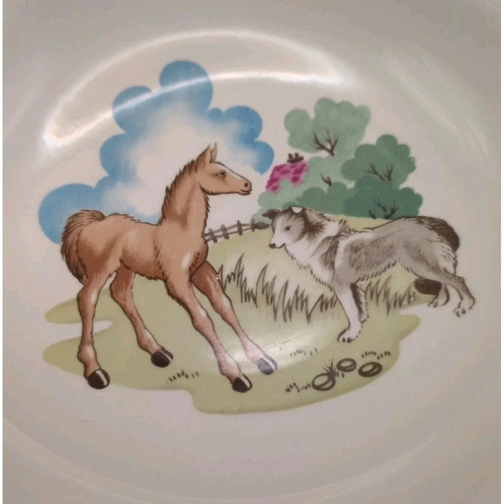 MCM Copeland Spode Pets Farm Vintage Childs Bowl Pony Horse Dog Pasture - 03365